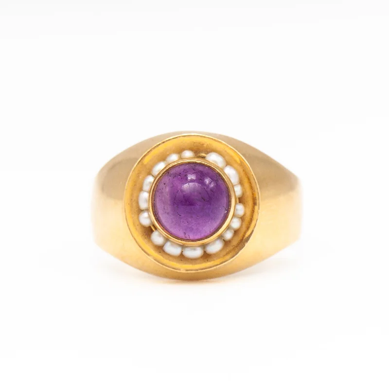 Rings For Wise Women-Finnish Amethyst & Seed Pearl Cocktail Ring 1965