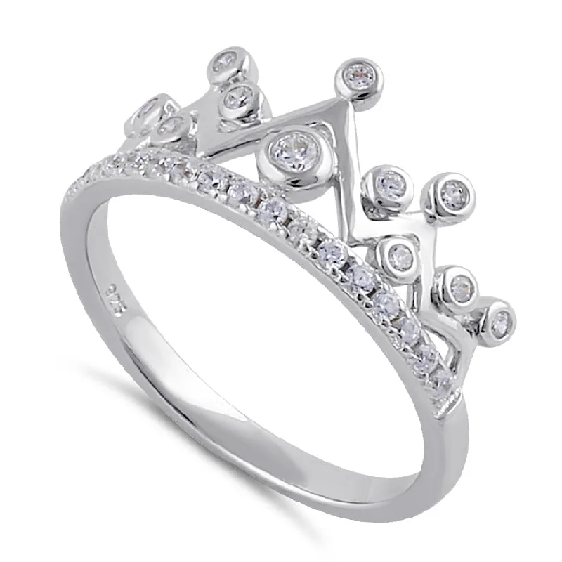 Rings Use Guide-Sterling Silver Clear CZ Princess Crown Ring