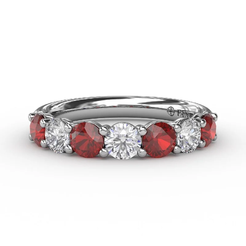 Rings For Town Style-Ruby & Diamond Band in 14K White Gold