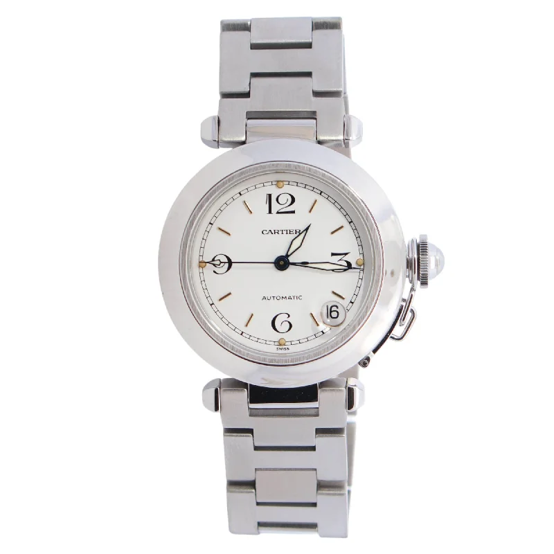 Watches For Tight Fit-Cartier Pasha 35mm White Dial Watch Ref# W31015M7