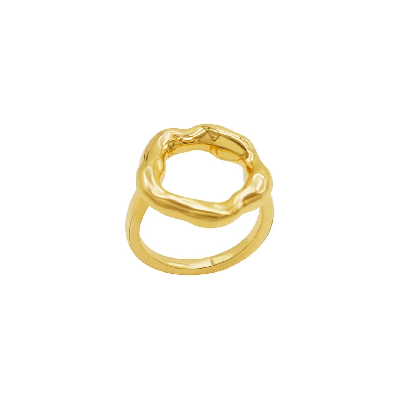 Rings Make Reviews-Tarnish Resistant 14k Gold Plated Open Circle Hammered Ring