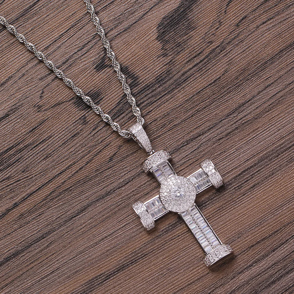 Necklaces Match Tips-Copper Hip-Hop Inlay Geometric Cross Zircon Pendant Necklace