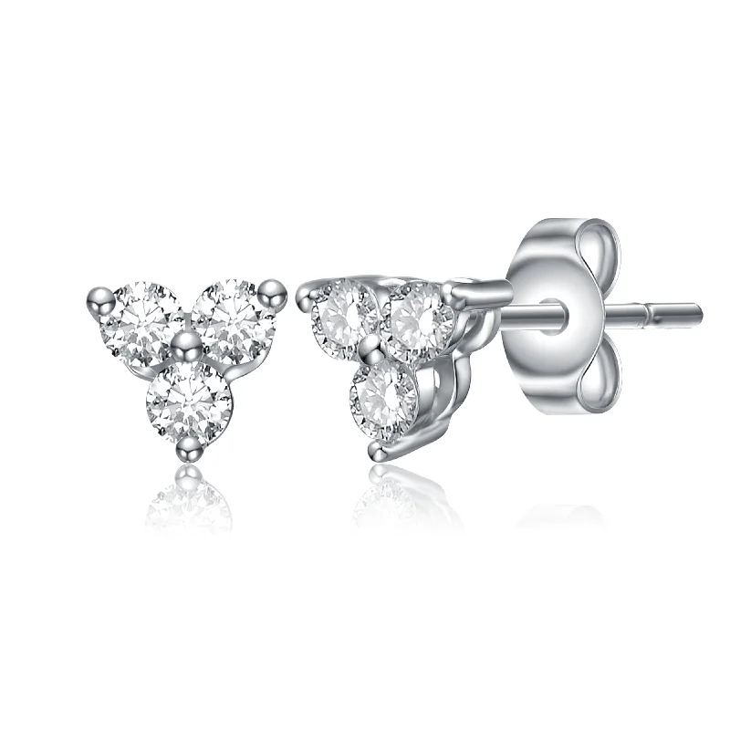 Earrings With Tight Fit-Sterling Silver White Gold Plated with 0.55ct Lab Created Moissanite Triple Cluster Stud Earrings