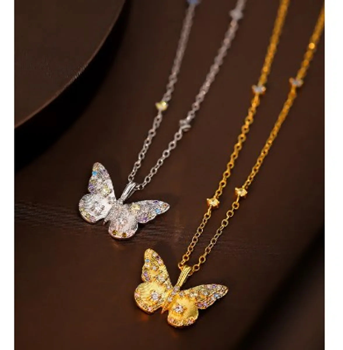 Necklaces For Broad Taste-Simple Style Butterfly Sterling Silver Silver Plated Zircon Charms In Bulk