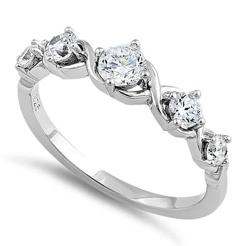 Rings For Self Glow-Sterling Silver 5 Round Clear CZ Ring