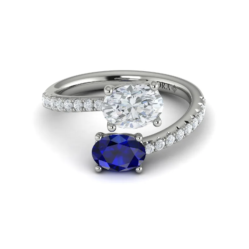 Rings For Tall Shine-Two Stone Sapphire Bypass Engagement Ring in 14K White Gold