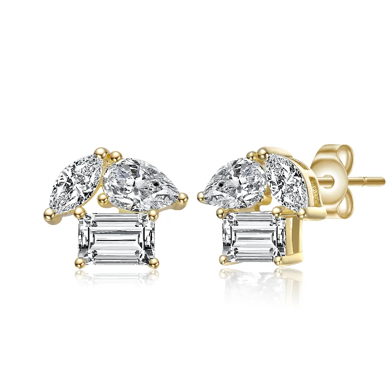 Earrings Keep Guide-Anne Marquise & Emerald Cut Triple Stone Stud Earrings