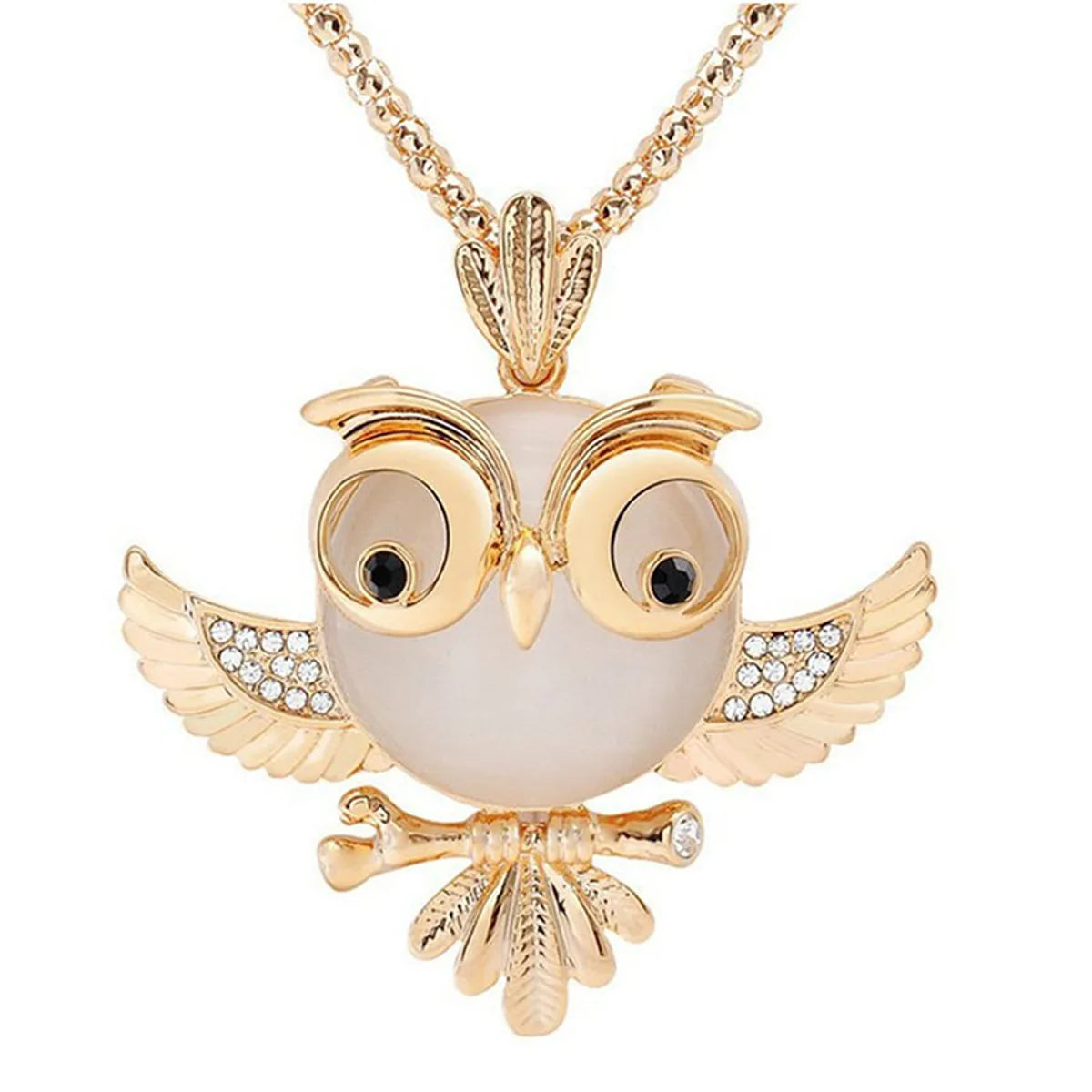 Necklaces For Low Cuts-Ig Style Cute Owl Alloy Copper Inlay Opal Zircon Women's Sweater Chain