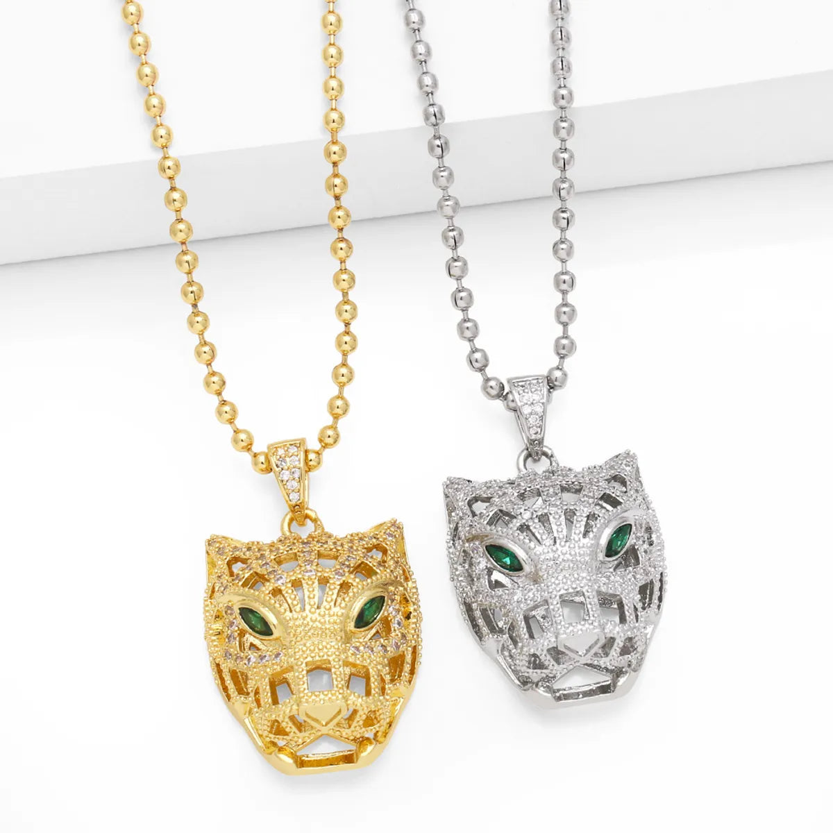 Necklaces For Evening Spark-Hip-hop Fashion Cheetah Copper 18k Gold Plated Zircon Necklace In Bulk