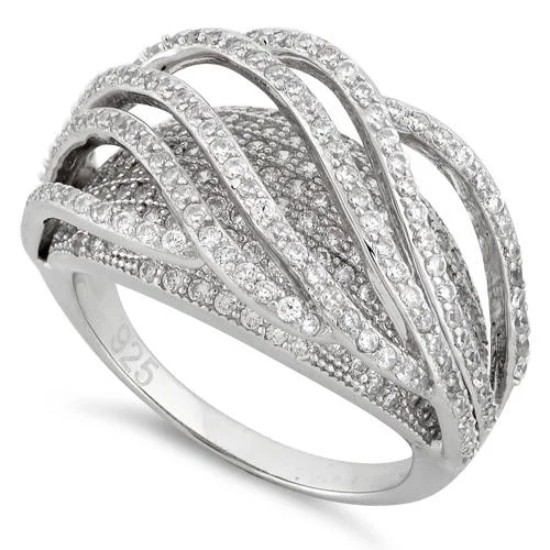 Best Slim Rings-Sterling Silver Double Layer Wavy CZ Ring