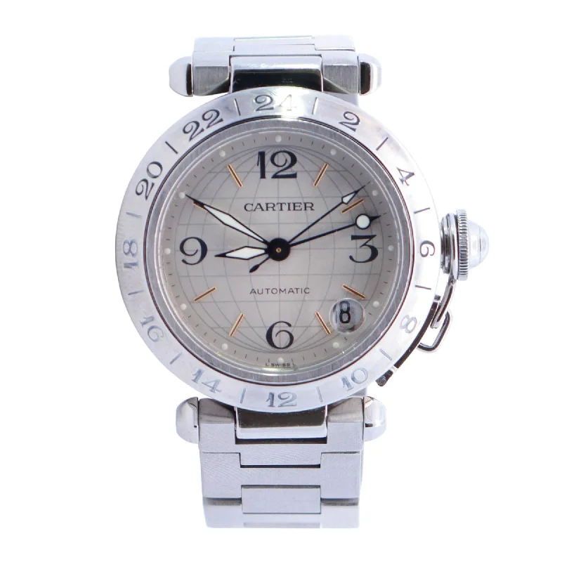 Watches With Neutral Tones-Cartier Pasha 35mm Silver Dial Watch Ref# W31029M7