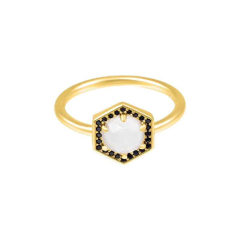 Rings Use Guide-Moonstone Hexagon Ring 14k gold vermeil