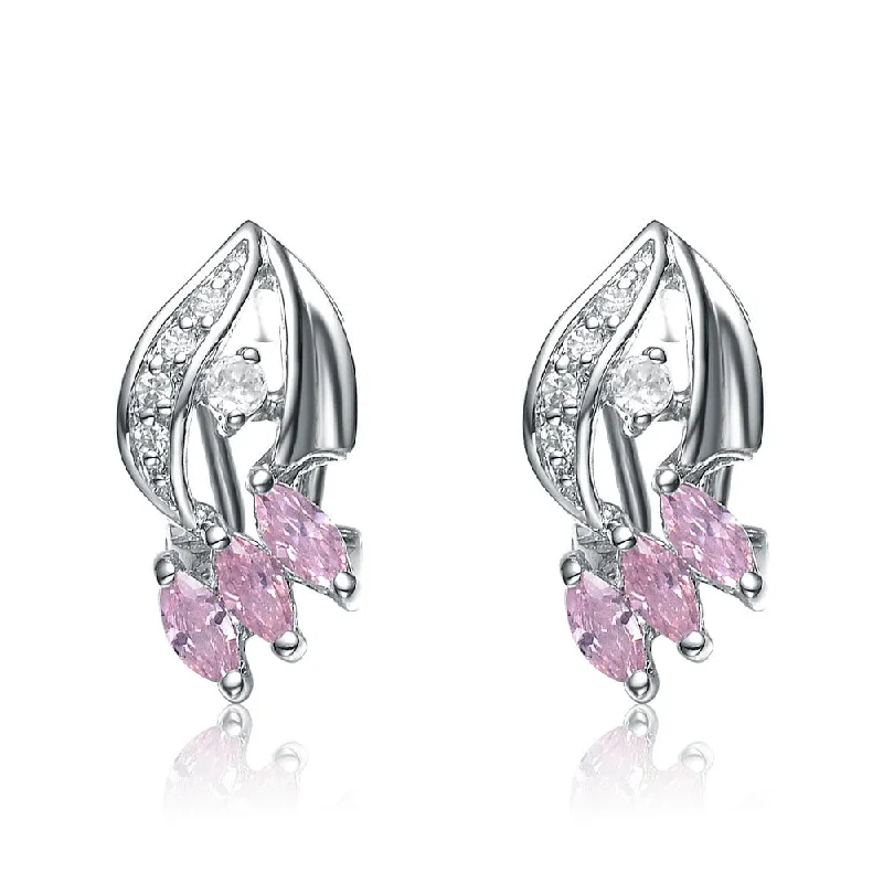 Low Glow Earrings-Sterling Silver Pink Cubic Zirconia Earrings