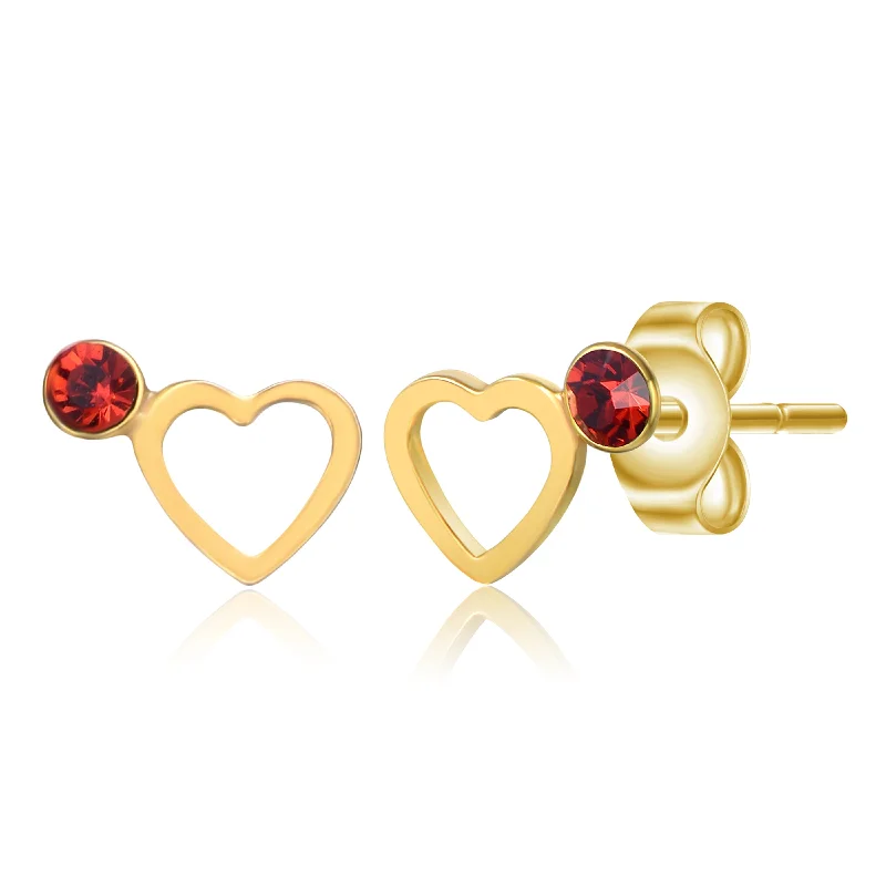 Best Gleam Earrings-14k Gold Plated Red Velvet cubic zirconia Open Heart Halo Stud Earrings