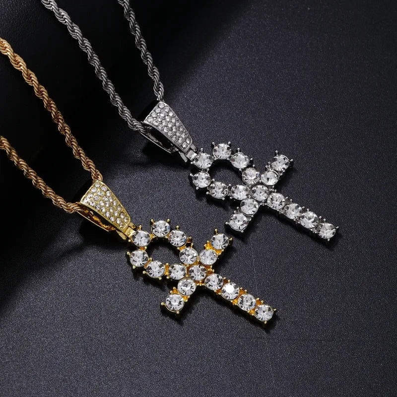 Necklaces For Grandmas-Punk Streetwear Cross 304 Stainless Steel Copper Plating Inlay Rhinestones Unisex Pendant Necklace