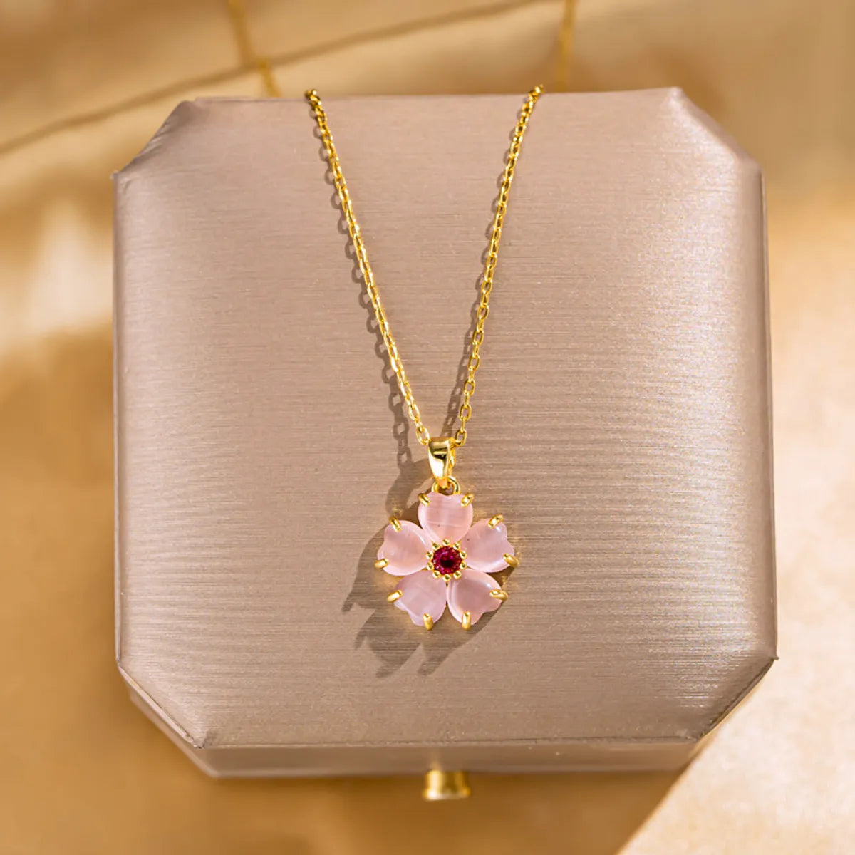 Necklaces For Restful Times-Elegant Lady Flower Titanium Steel Inlay Opal Pendant Necklace