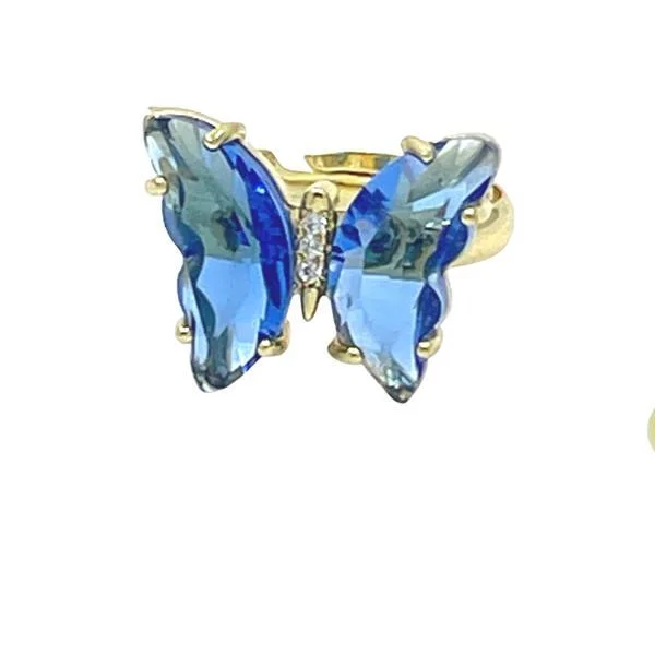 Super Fine Rings-Adjustable Glass Butterfly Ring: Blue (RG5BFLYBL)