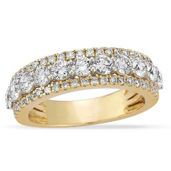 Smooth Rings For Class-Grown Diamond Triple Row Band in 14K Two Tone Gold