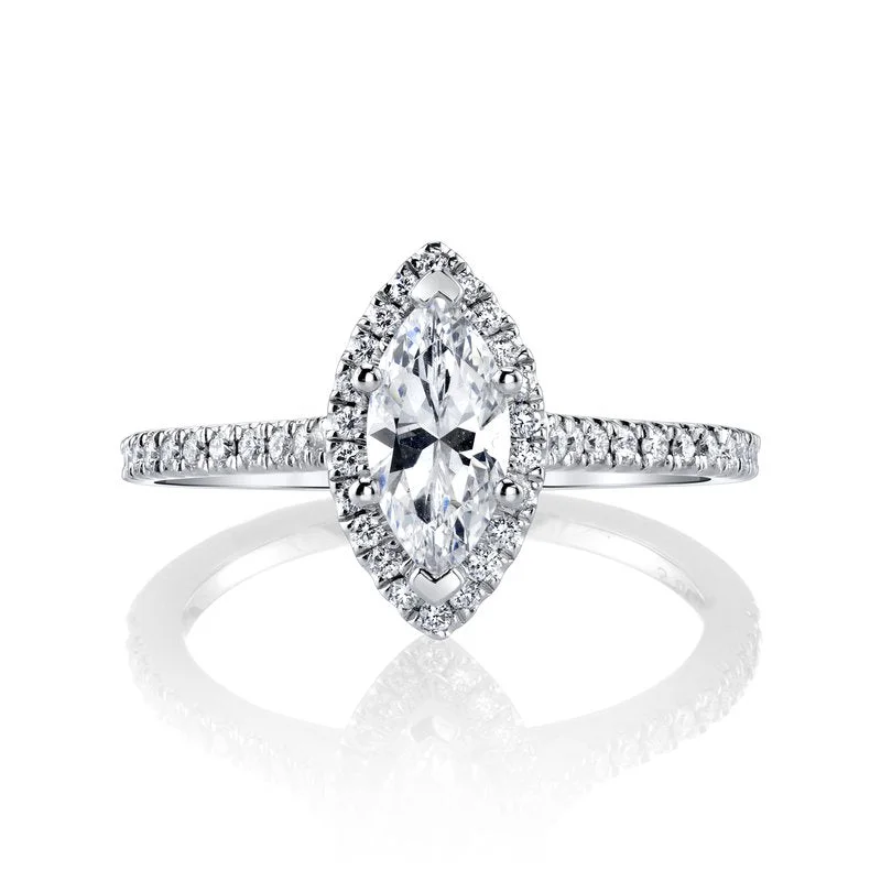 Rings For Evening Glow-Solitaire Ring Setting with Diamond Halo and Band