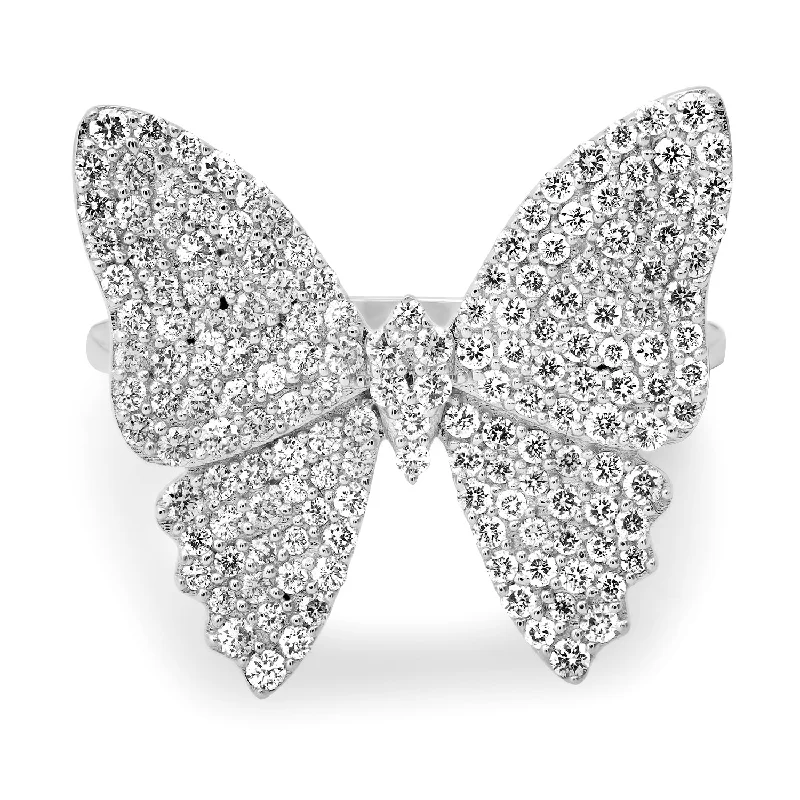 Rings For Tender Skin-Bright Pave Diamond Butterfly Ring