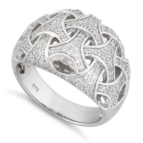 Rings Hot Picks-Sterling Silver Woven Pave CZ Ring