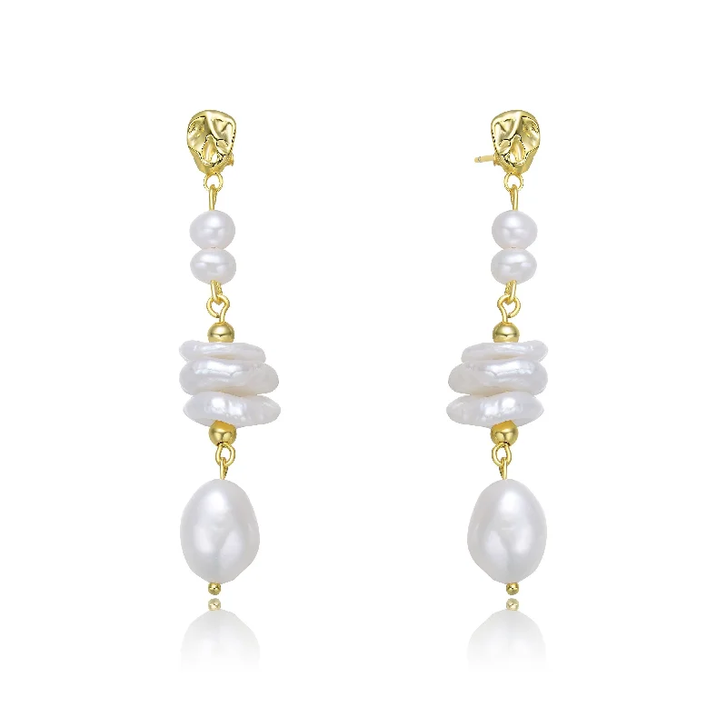 Earrings Glow Guide-Brigitte Golden Pearl Chain Drop Earrings