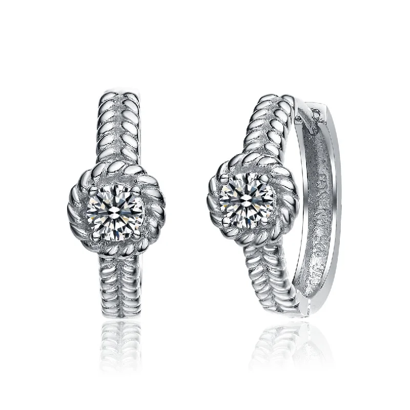 Earrings Buffing Tips-Sterling Silver Cubic Zirconia Cable Hoop Earrings