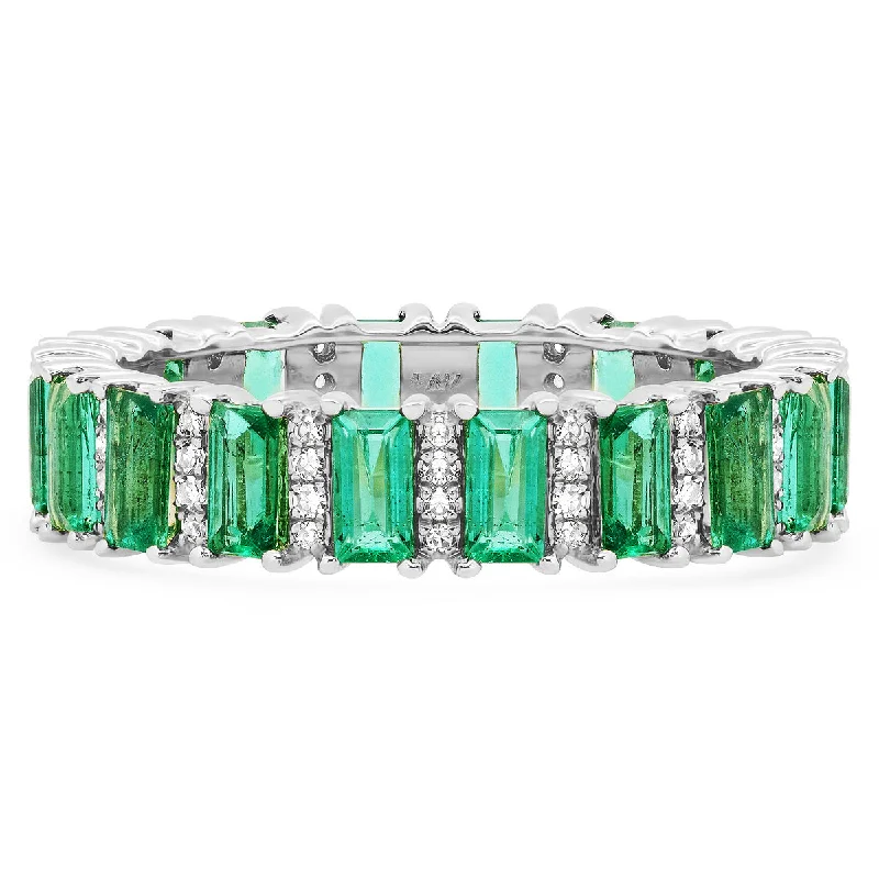 Rings Glint Advice-Emerald Cut Emeralds with Diamond Accents Eternity Band Ring