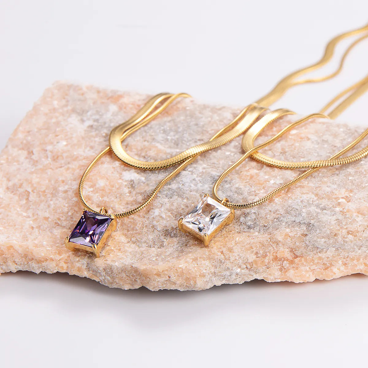 Necklaces With Wave Designs-Casual Geometric Stainless Steel Zircon 18k Gold Plated Double Layer Necklaces