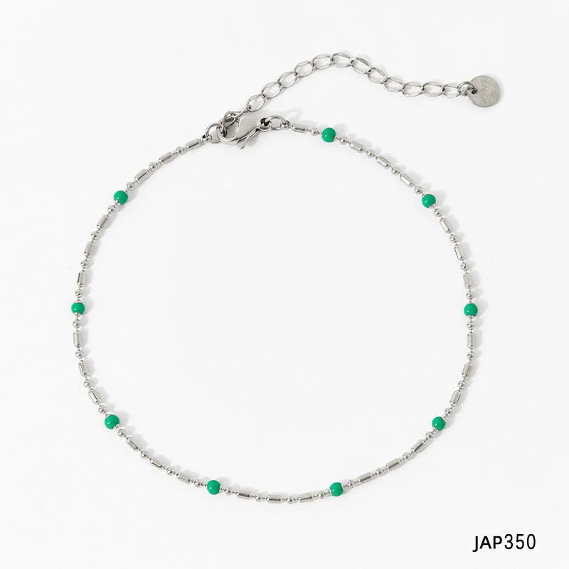 Jap350 Anklet Silver + Emerald Green