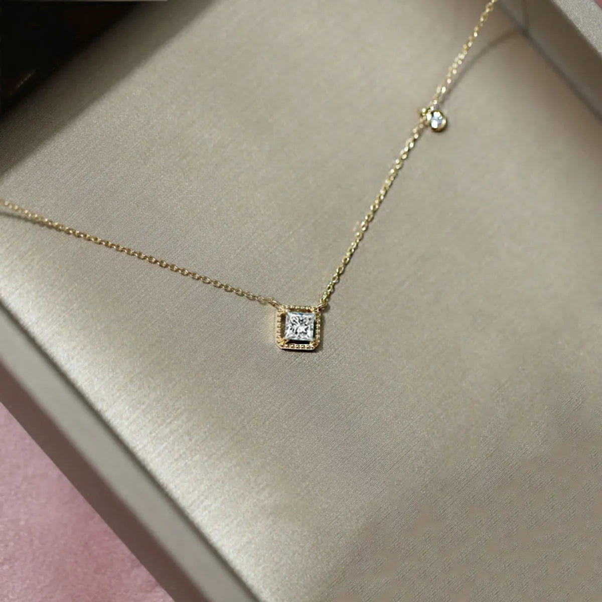 Best Timeless Necklaces-Fairy Style Square Sterling Silver Inlay Zircon Pendant Necklace