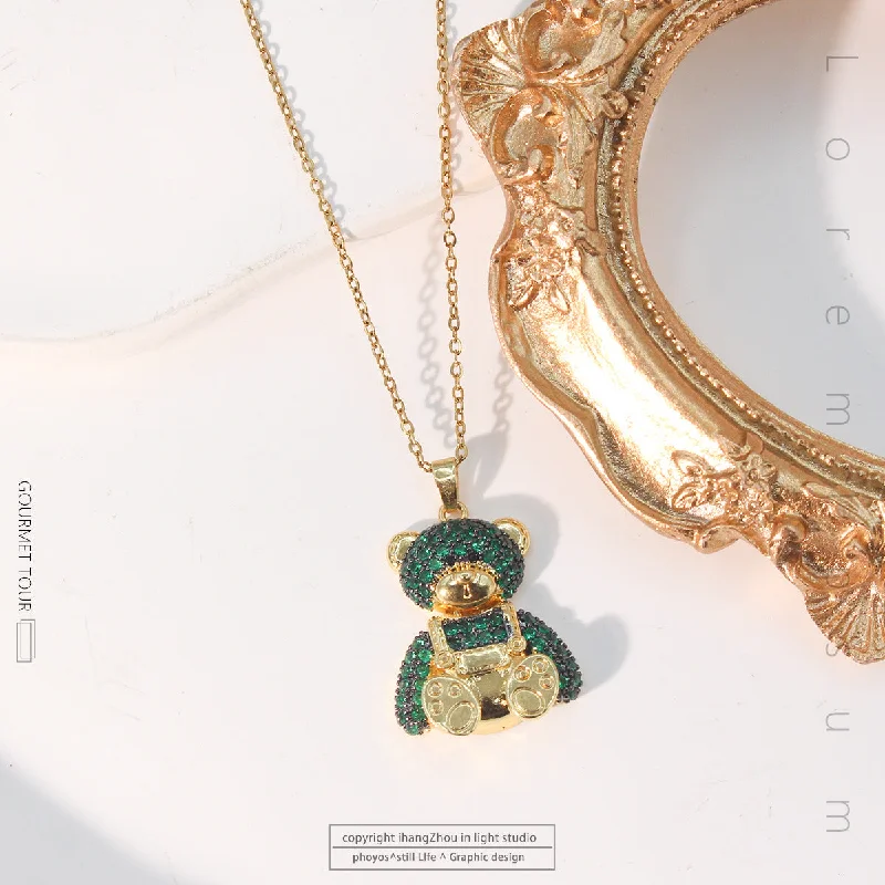 Green Strap Bear Gold Necklace