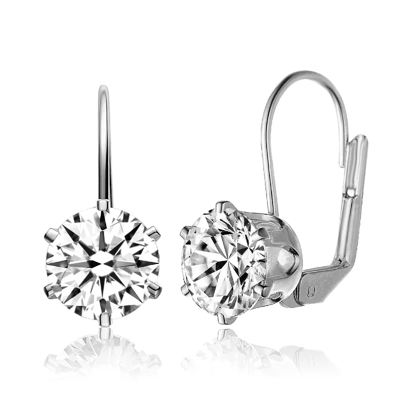 Earrings For Relaxed Days-CZ Sterling Silver Cubic Zirconia Classic Leverback Earrings