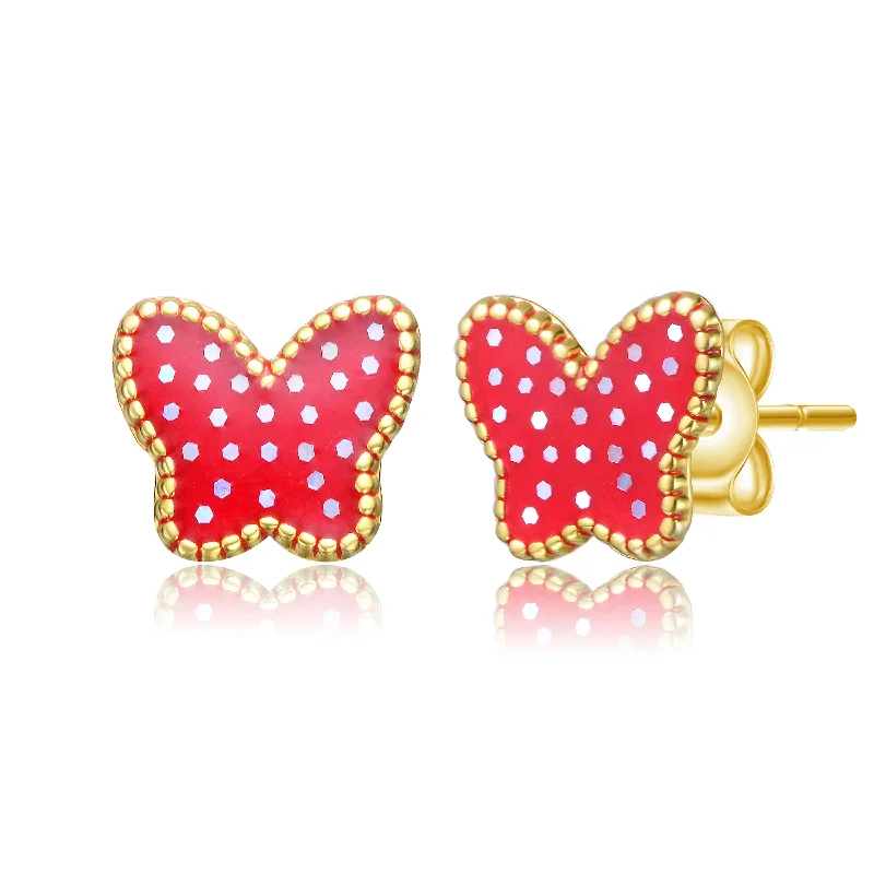 Earrings Promo Deals-14k Gold Plated Red Enamel Starry Sky Butterfly Stud Earrings