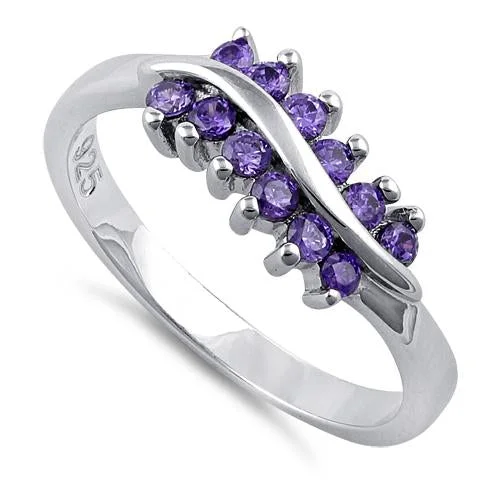 Best Craft Rings-Sterling Silver Curve Amethyst CZ Ring