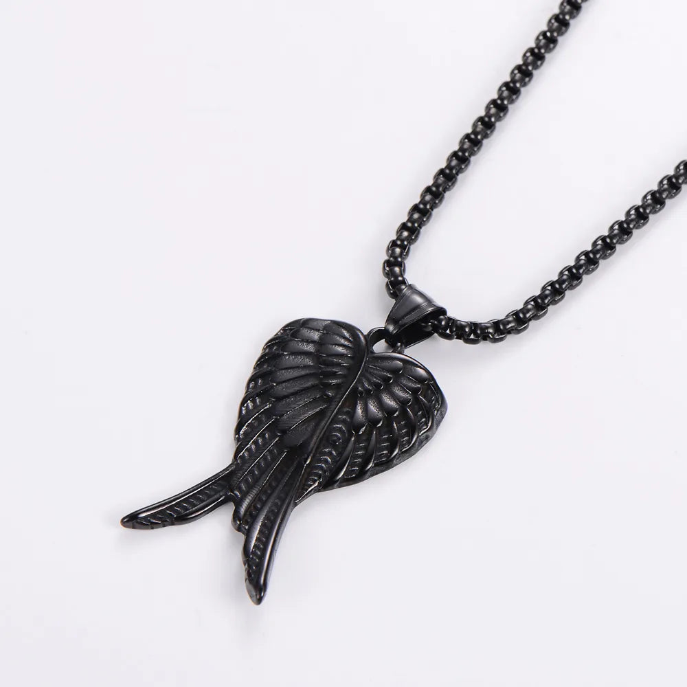 Necklaces Shopping Guide-Hip-Hop Angel Wings Stainless Steel Polishing Pendant Necklace 1 Piece