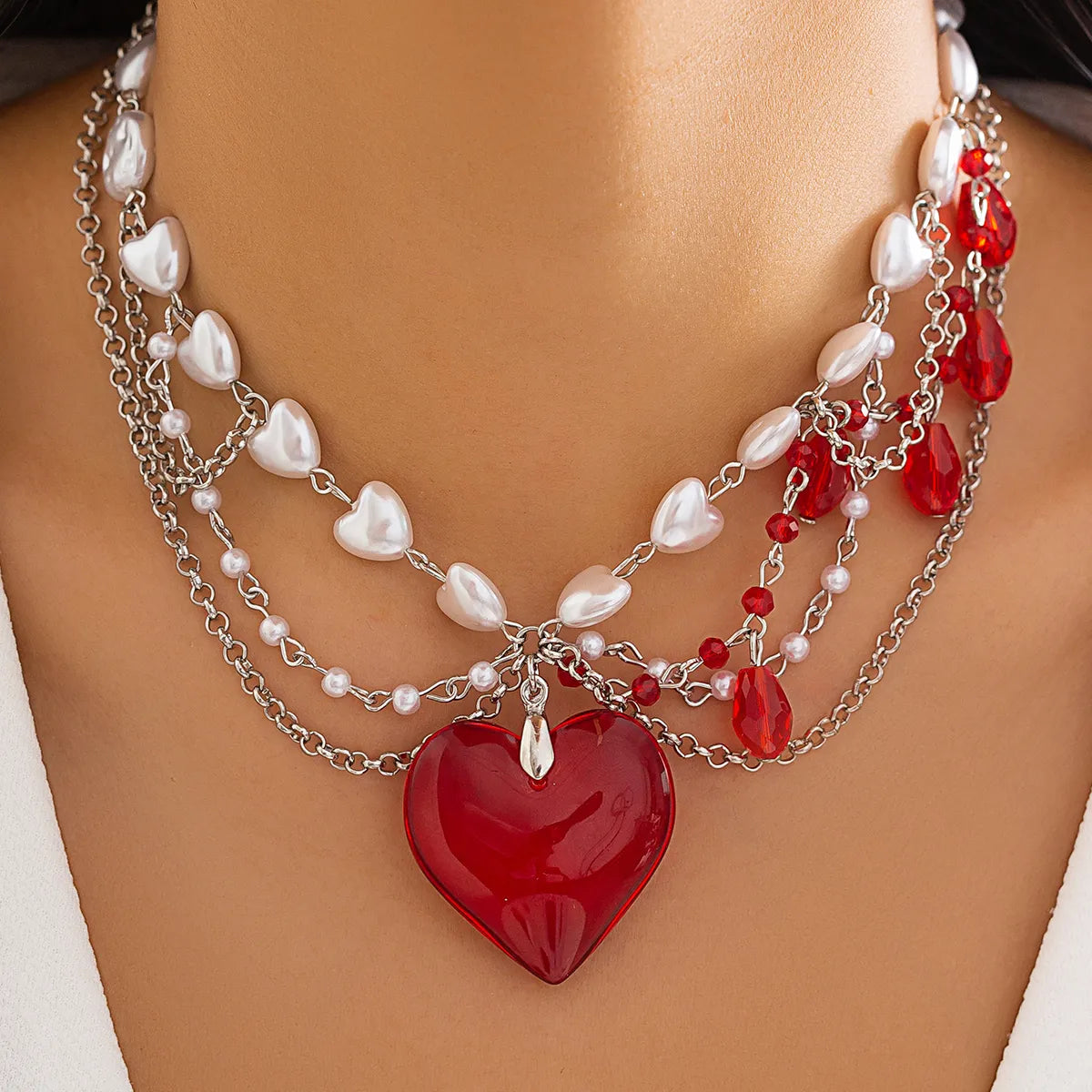 Necklaces With Hard Fit-Classical Classic Style Irregular Heart Shape Imitation Pearl Glass Irregular Three-dimensional Chain Women's Layered Necklaces