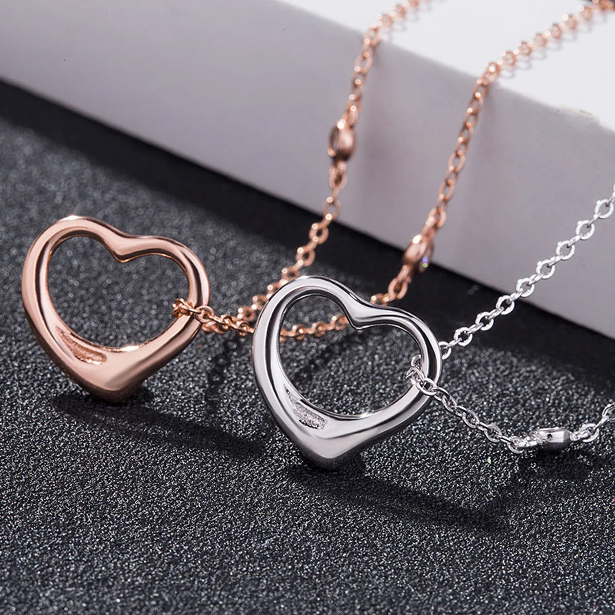 Necklaces For Park Days-Simple Style Heart Shape Sterling Silver Plating Pendant Necklace