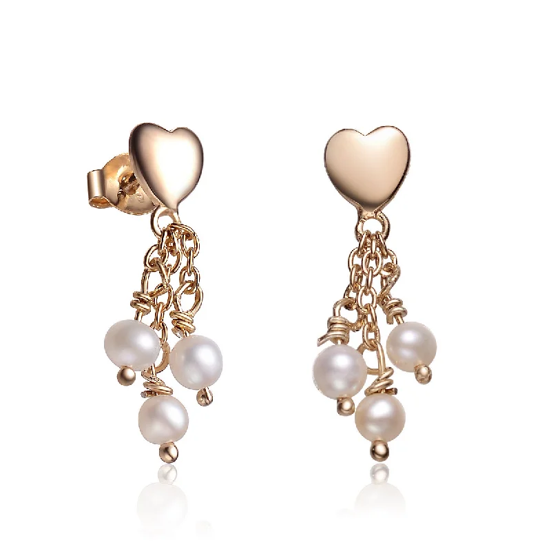 Earrings For Constant Wear-Sterling Silver Gold Plated Heart Shape Pearl Drop Earrings