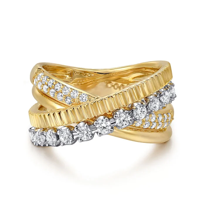 Rings For Active Hours-Diamond Criss Cross Ring in 14K Two Tone Gold