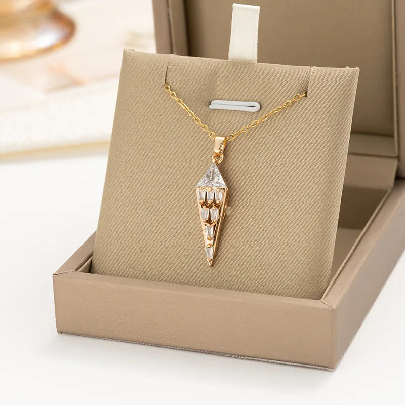 Best Timeless Necklaces-304 Stainless Steel Copper Inlay Tower Zircon Pendant Necklace