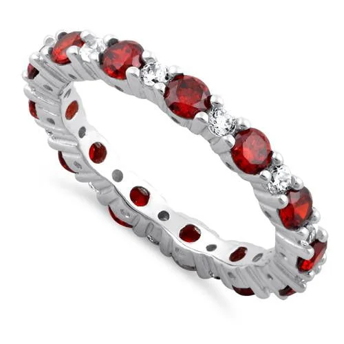 Rings For Humid Wear-Sterling Silver Eternity Garnet CZ Ring