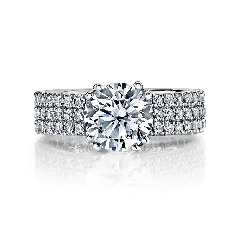 Rings Band Hold-Solitaire Ring Setting With 3 Row Diamond Band