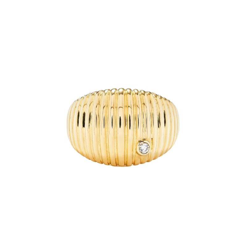 Rings For Club Nights-Maxi Berlingot Diamond Bezel Fluted Gold Dome Ring