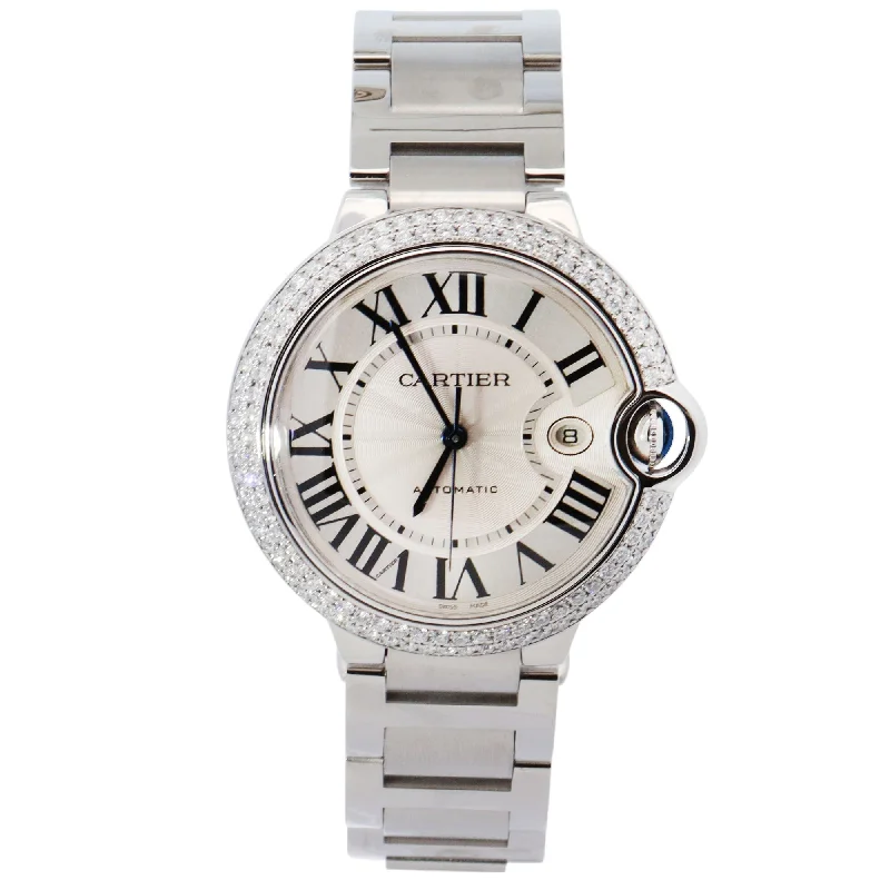 Watches For Large Faces-Cartier Ballon Bleu 42mm Silver Dial Watch Ref# 3765