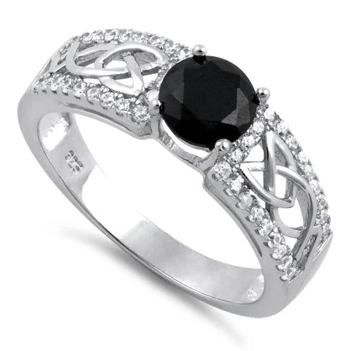 Rings For Soft Days-Sterling Silver Celtic Pave Black Round CZ Ring