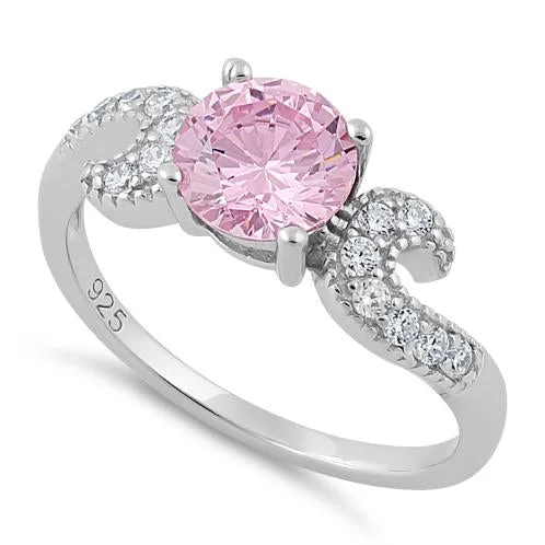 Rings Mend Tips-Sterling Silver Round Pink CZ Ring