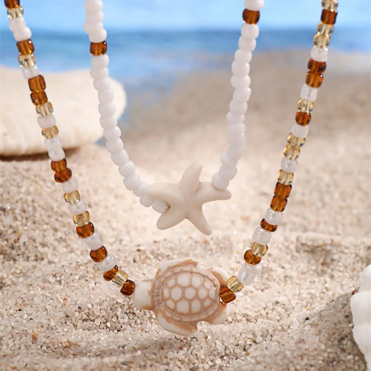 Trendy Necklaces For Now-Marine Style Beach Starfish Seed Bead Women's Necklace