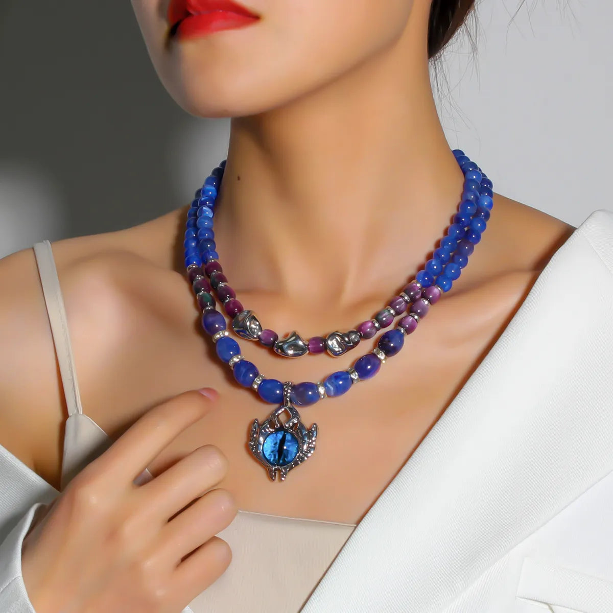 Top Necklaces For Big Events-Retro Exaggerated Eye Alloy Plastic Beaded Women's Necklace