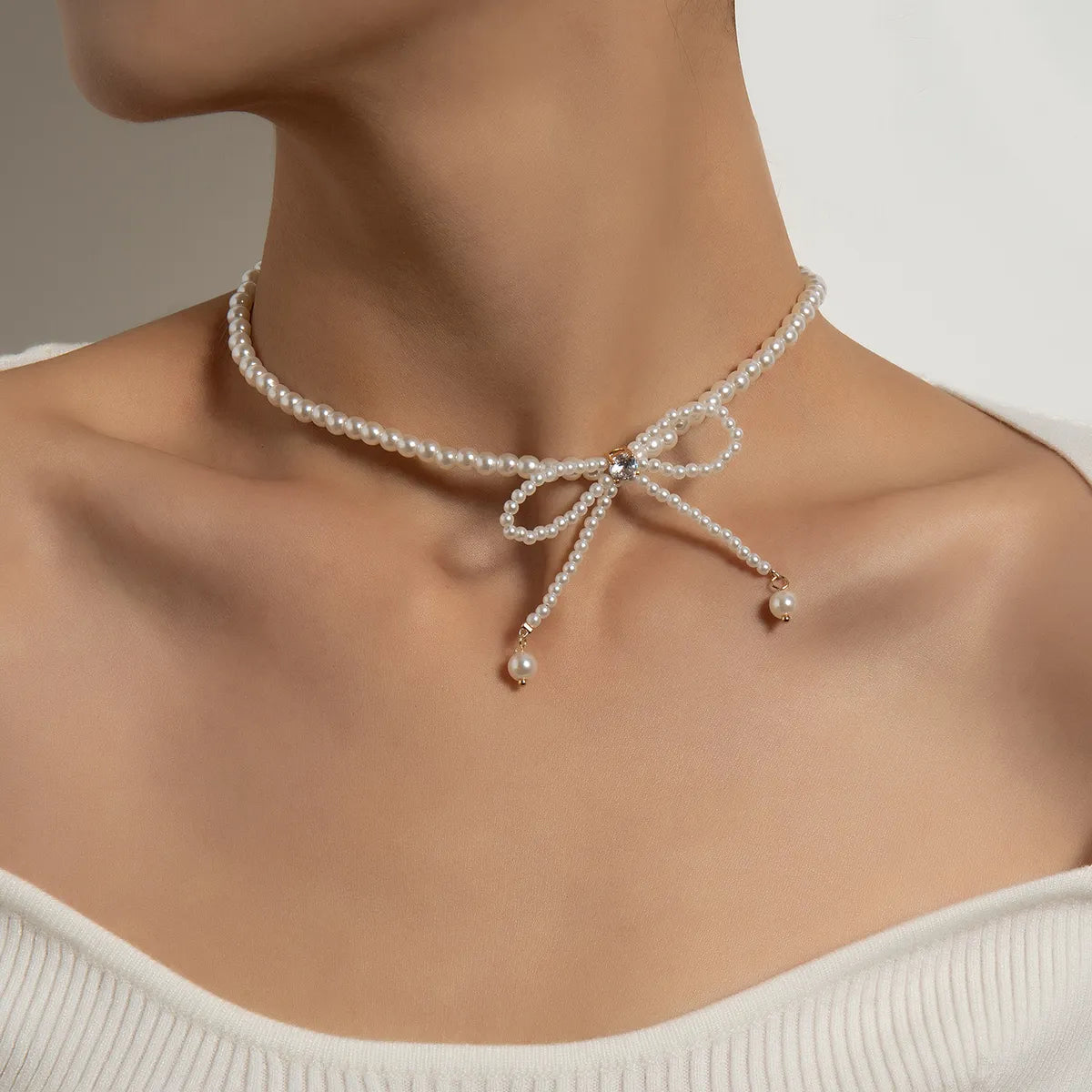 Necklaces For Road Style-Simple Style Commute Bow Knot Artificial Pearl Beaded Women's Necklace